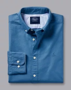 CHARLES TYRWHITT Button-Down Collar Washed Oxford Shirt - Ocean B 12 CHARLES TYRWHITT Button-Down Collar Washed Oxford Shirt - Ocean B -Charles Tyrwhitt Shop CSR2036OCE FOLD SINGLE