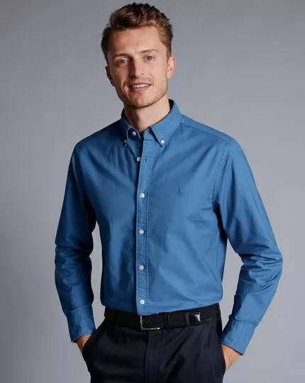 CHARLES TYRWHITT Button-Down Collar Washed Oxford Shirt - Ocean B 5 CHARLES TYRWHITT Button-Down Collar Washed Oxford Shirt - Ocean B - Image 3