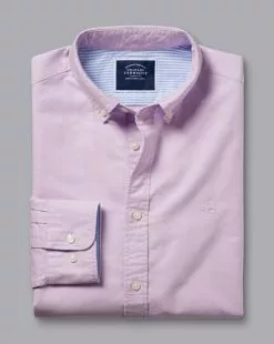 CHARLES TYRWHITT Button-Down Collar Washed Oxford Shirt - Violet P -Charles Tyrwhitt Shop CSR2036VLT FOLD SINGLE