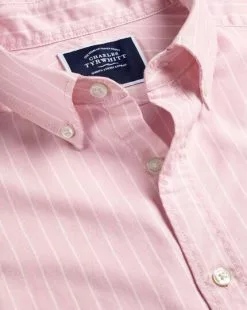 CHARLES TYRWHITT Button-Down Collar Washed Oxford Butchers Stripe Shirt - Pink
