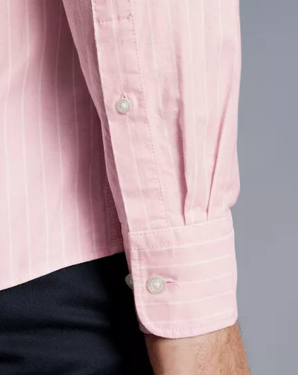 CHARLES TYRWHITT Button-Down Collar Washed Oxford Butchers Stripe Shirt - Pink 9 CHARLES TYRWHITT Button-Down Collar Washed Oxford Butchers Stripe Shirt - Pink - Image 7