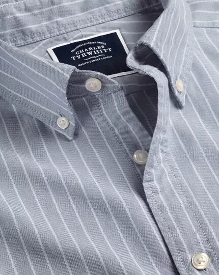 CHARLES TYRWHITT Button-Down Collar Washed Oxford Butchers Stripe Shirt - Steel B 3 CHARLES TYRWHITT Button-Down Collar Washed Oxford Butchers Stripe Shirt - Steel B