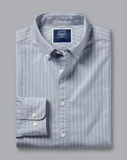 CHARLES TYRWHITT Button-Down Collar Washed Oxford Butchers Stripe Shirt - Steel B 7 CHARLES TYRWHITT Button-Down Collar Washed Oxford Butchers Stripe Shirt - Steel B - Image 5