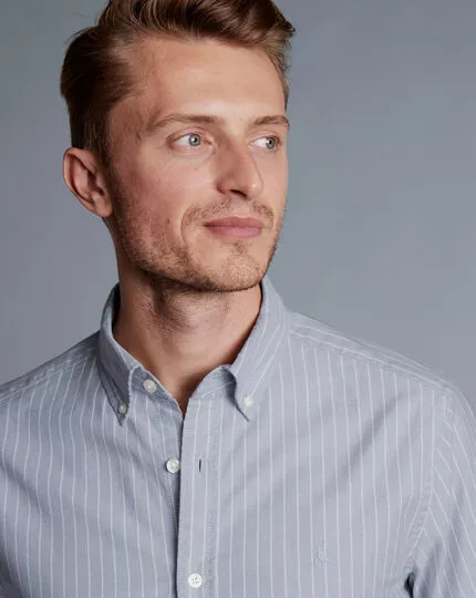 CHARLES TYRWHITT Button-Down Collar Washed Oxford Butchers Stripe Shirt - Steel B 9 CHARLES TYRWHITT Button-Down Collar Washed Oxford Butchers Stripe Shirt - Steel B - Image 7