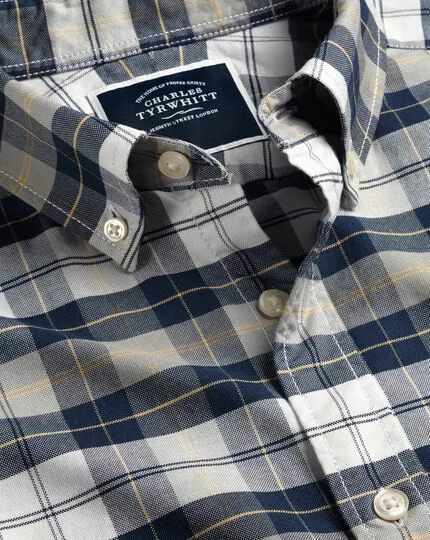 CHARLES TYRWHITT Button-Down Collar Washed Oxford Check Shirt - Grey 3 CHARLES TYRWHITT Button-Down Collar Washed Oxford Check Shirt - Grey