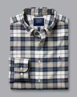 CHARLES TYRWHITT Button-Down Collar Washed Oxford Check Shirt - Grey 12 CHARLES TYRWHITT Button-Down Collar Washed Oxford Check Shirt - Grey -Charles Tyrwhitt Shop CSR2038GRY FOLD SINGLE