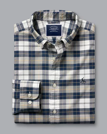 CHARLES TYRWHITT Button-Down Collar Washed Oxford Check Shirt - Grey 6 CHARLES TYRWHITT Button-Down Collar Washed Oxford Check Shirt - Grey - Image 4