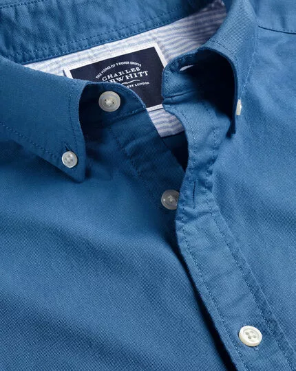 CHARLES TYRWHITT Button-Down Collar Washed Oxford Short Sleeve Shirt - Ocean B 3 CHARLES TYRWHITT Button-Down Collar Washed Oxford Short Sleeve Shirt - Ocean B