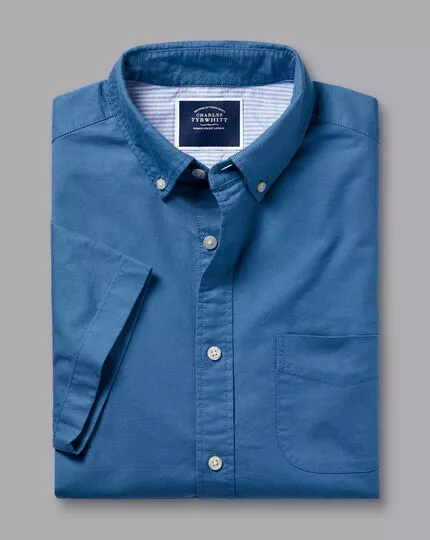 CHARLES TYRWHITT Button-Down Collar Washed Oxford Short Sleeve Shirt - Ocean B 5 CHARLES TYRWHITT Button-Down Collar Washed Oxford Short Sleeve Shirt - Ocean B - Image 3