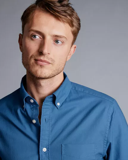 CHARLES TYRWHITT Button-Down Collar Washed Oxford Short Sleeve Shirt - Ocean B 7 CHARLES TYRWHITT Button-Down Collar Washed Oxford Short Sleeve Shirt - Ocean B - Image 5