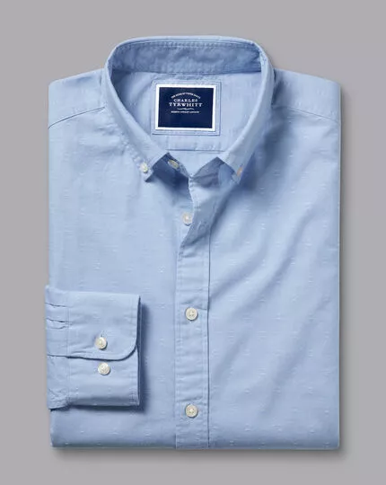 CHARLES TYRWHITT Button-Down Collar Clipped Dobby Chambray Shirt - Sky B 6 CHARLES TYRWHITT Button-Down Collar Clipped Dobby Chambray Shirt - Sky B - Image 4