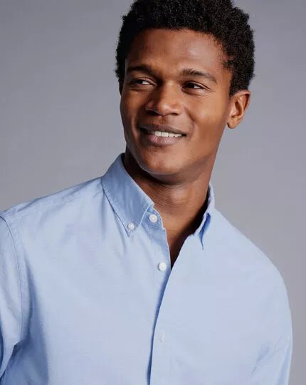 CHARLES TYRWHITT Button-Down Collar Clipped Dobby Chambray Shirt - Sky B 8 CHARLES TYRWHITT Button-Down Collar Clipped Dobby Chambray Shirt - Sky B - Image 6