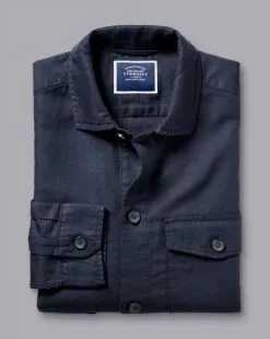 CHARLES TYRWHITT Cotton Linen Overshirt - Navy 11 CHARLES TYRWHITT Cotton Linen Overshirt - Navy -Charles Tyrwhitt Shop CSR2048NAV FOLD SINGLE