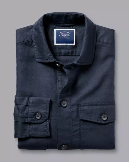 CHARLES TYRWHITT Cotton Linen Overshirt - Navy 6 CHARLES TYRWHITT Cotton Linen Overshirt - Navy - Image 4