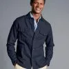 CHARLES TYRWHITT Cotton Linen Overshirt - Navy 1 CHARLES TYRWHITT Cotton Linen Overshirt - Navy -Charles Tyrwhitt Shop CSR2048NAV MODEL UNTUCKED