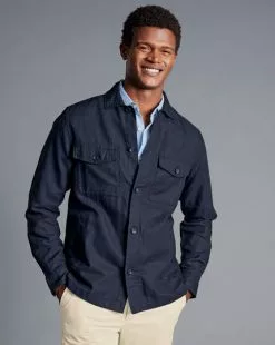 CHARLES TYRWHITT Cotton Linen Overshirt - Navy