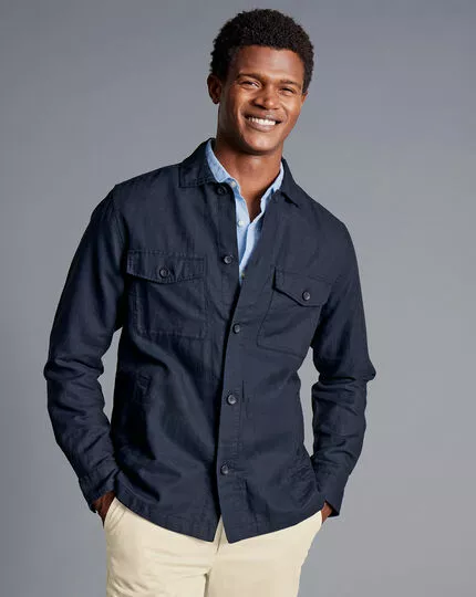 CHARLES TYRWHITT Cotton Linen Overshirt - Navy 3 CHARLES TYRWHITT Cotton Linen Overshirt - Navy