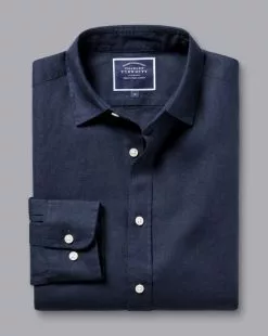 CHARLES TYRWHITT Pure Linen Shirt - Navy -Charles Tyrwhitt Shop CSR2052NAV FOLD SINGLE
