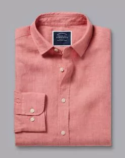 CHARLES TYRWHITT Pure Linen Shirt - Salmon Pink -Charles Tyrwhitt Shop CSR2052SLP FOLD SINGLE