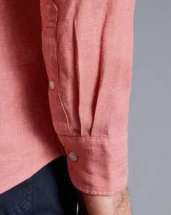 CHARLES TYRWHITT Pure Linen Shirt - Salmon Pink -Charles Tyrwhitt Shop CSR2052SLP MODEL CUFF