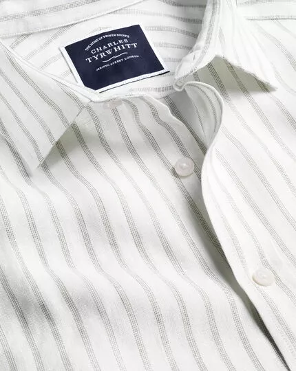 CHARLES TYRWHITT Pure Linen Stripe Shirt - Limeston 3 CHARLES TYRWHITT Pure Linen Stripe Shirt - Limeston
