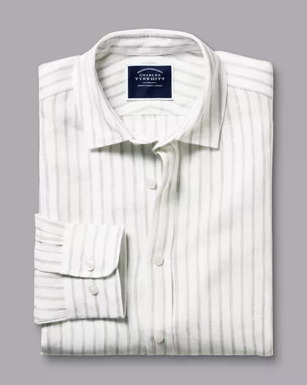 CHARLES TYRWHITT Pure Linen Stripe Shirt - Limeston 6 CHARLES TYRWHITT Pure Linen Stripe Shirt - Limeston - Image 4