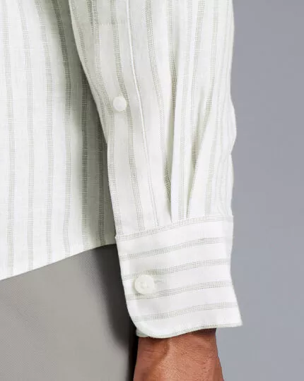 CHARLES TYRWHITT Pure Linen Stripe Shirt - Limeston 7 CHARLES TYRWHITT Pure Linen Stripe Shirt - Limeston - Image 5