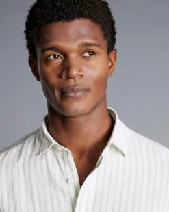 CHARLES TYRWHITT Pure Linen Stripe Shirt - Limeston 10 CHARLES TYRWHITT Pure Linen Stripe Shirt - Limeston -Charles Tyrwhitt Shop CSR2053LST MODEL DETAIL