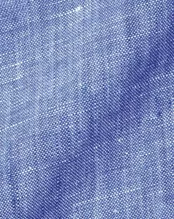 CHARLES TYRWHITT Pure Linen Short Sleeve Shirt - Cobalt B -Charles Tyrwhitt Shop CSR2056COB FABRIC DETAIL