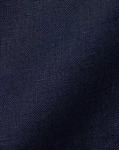 CHARLES TYRWHITT Pure Linen Short Sleeve Shirt - Navy -Charles Tyrwhitt Shop CSR2056NAV FABRIC DETAIL