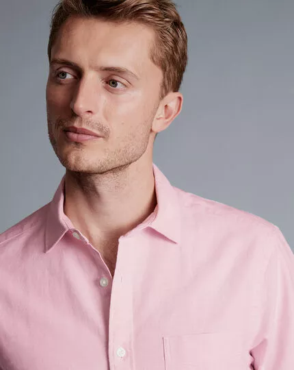 CHARLES TYRWHITT Cotton Linen Short Sleeve Shirt - Light Pink 7 CHARLES TYRWHITT Cotton Linen Short Sleeve Shirt - Light Pink - Image 5
