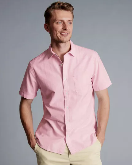 CHARLES TYRWHITT Cotton Linen Short Sleeve Shirt - Light Pink 4 CHARLES TYRWHITT Cotton Linen Short Sleeve Shirt - Light Pink - Image 2