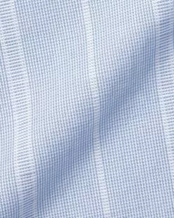 CHARLES TYRWHITT Cotton Linen Stripe Short Sleeve Shirt - Sky B -Charles Tyrwhitt Shop CSR2062SKY FABRIC DETAIL