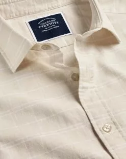 CHARLES TYRWHITT Cotton Linen Check Short Sleeve Shirt - Oatm