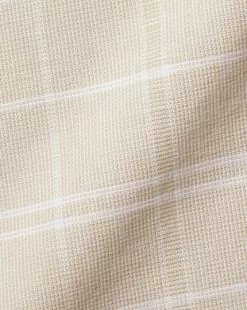CHARLES TYRWHITT Cotton Linen Check Short Sleeve Shirt - Oatm -Charles Tyrwhitt Shop CSR2063OAT FABRIC DETAIL