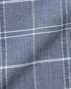 CHARLES TYRWHITT Cotton Linen Check Short Sleeve Shirt - Petrol B -Charles Tyrwhitt Shop CSR2063PET FABRIC DETAIL