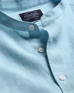 CHARLES TYRWHITT Collarless Pure Linen Shirt - Light B