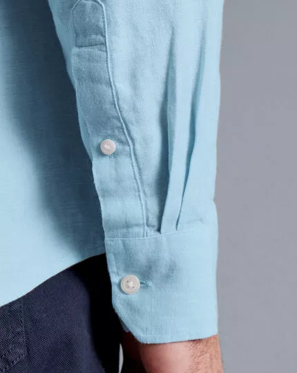 CHARLES TYRWHITT Collarless Pure Linen Shirt - Light B 8 CHARLES TYRWHITT Collarless Pure Linen Shirt - Light B - Image 6