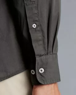 CHARLES TYRWHITT Button-Down Collar Washed Fine Twill Shirt - Charcoal Grey -Charles Tyrwhitt Shop CSR2067CHA MODEL CUFF
