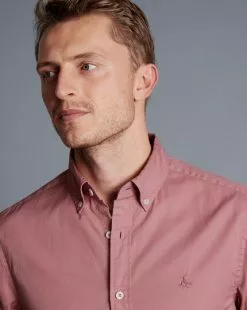 CHARLES TYRWHITT Button-Down Collar Washed Fine Twill Shirt - Pink -Charles Tyrwhitt Shop CSR2067PNK MODEL DETAIL