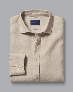 CHARLES TYRWHITT Pure Linen Shirt - Oatm -Charles Tyrwhitt Shop CSR2089OAT FOLD SINGLE