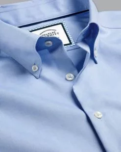 CHARLES TYRWHITT Button-Down Collar Non-Iron Shirt - Sky B -Charles Tyrwhitt Shop FOB0188SKY COLLAR DETAIL 1