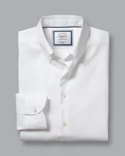 CHARLES TYRWHITT Button-Down Collar Non-Iron Shirt - Wh -Charles Tyrwhitt Shop FOB0188WHT FOLD SINGLE
