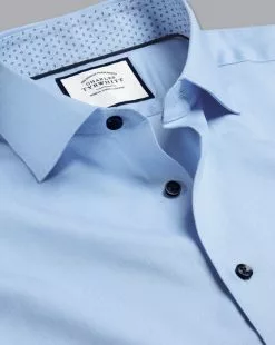 CHARLES TYRWHITT Semi-Spread Collar Twill Printed Trim Shirt - Sky B