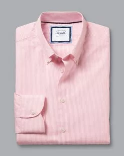 CHARLES TYRWHITT Button-Down Collar Non-Iron Oxford Stripe Shirt - Pink -Charles Tyrwhitt Shop FOB0636PNK FOLD SINGLE