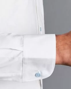 CHARLES TYRWHITT Semi-Spread Collar Twill Shirt With Printed Trim - Wh -Charles Tyrwhitt Shop FOB0640WHT MODEL CUFF