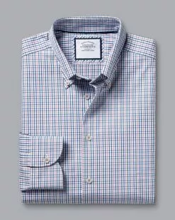 CHARLES TYRWHITT Button-Down Collar Non-Iron Oxford Multi Check Shirt - Dark Pink -Charles Tyrwhitt Shop FOB0680DPK FOLD SINGLE