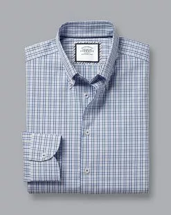 CHARLES TYRWHITT Button-Down Collar Non-Iron Oxford Multi Check Shirt - Ocean B -Charles Tyrwhitt Shop FOB0680OCE FOLD SINGLE