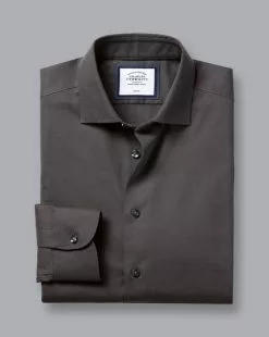 CHARLES TYRWHITT Semi-Spread Collar Non-Iron Stretch Texture Shirt - Charcoal Grey -Charles Tyrwhitt Shop FOB0687CHA FOLD SINGLE