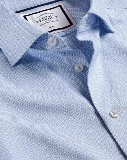 CHARLES TYRWHITT Semi-Spread Collar Non-Iron Stretch Texture Shirt - Sky B 3 CHARLES TYRWHITT Semi-Spread Collar Non-Iron Stretch Texture Shirt - Sky B